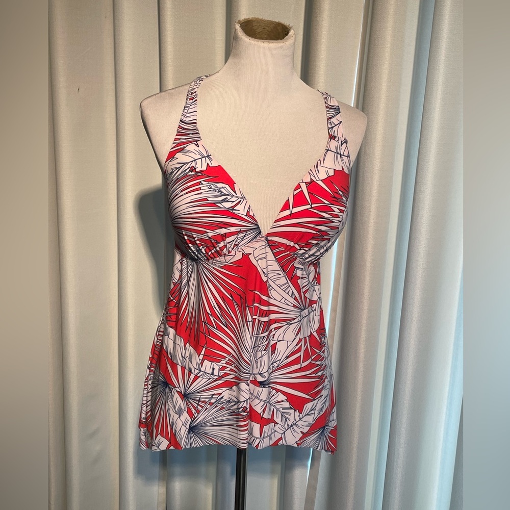 Swimsuit top with skirt.